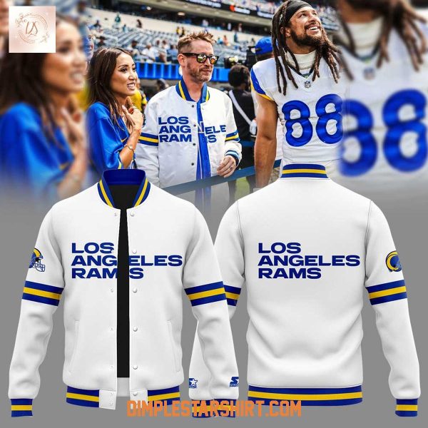 Los Angeles Rams Satin Starter White Baseball Jacket