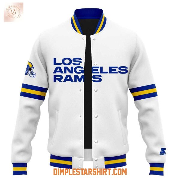 Los Angeles Rams Satin Starter White Baseball Jacket