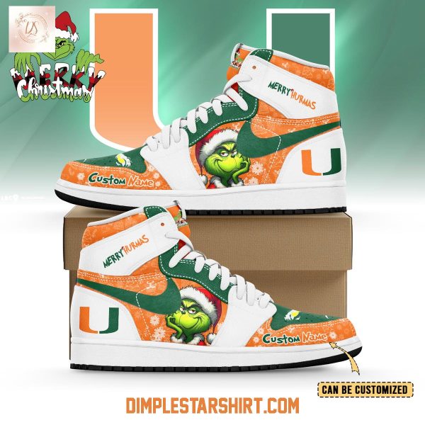Miami Hurricanes The Grinch Merry Christmas Air Jordan 1 Shoes