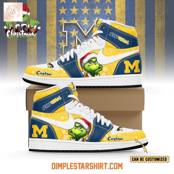 Michigan Wolverines The Grinch Merry Christmas Air Jordan 1 Shoes