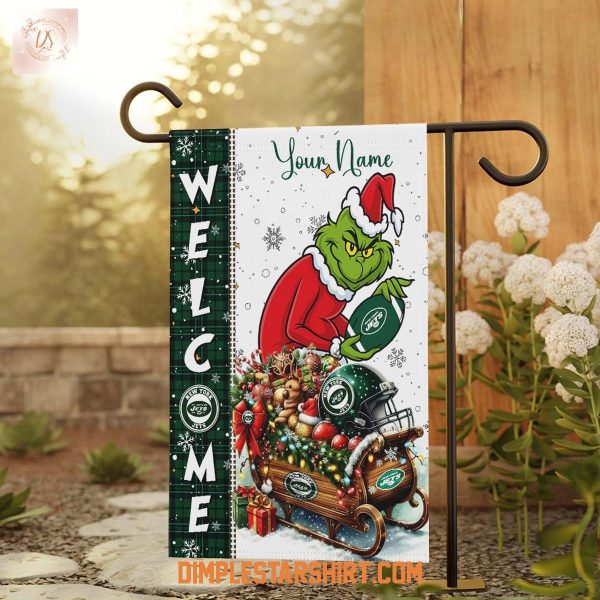 New York Jets x The Grinch Christmas House Garden Flag
