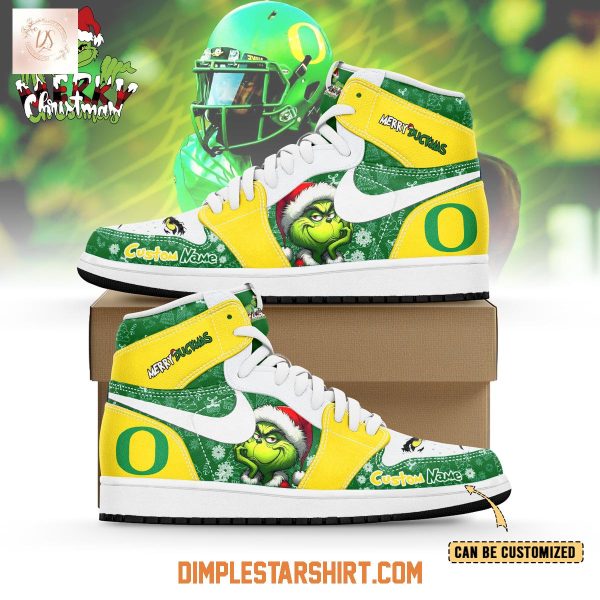 Oregon Ducks The Grinch Merry Christmas Air Jordan 1 Shoes