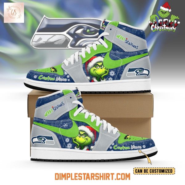 Seattle Seahawks The Grinch Merry Christmas Air Jordan 1 Shoes