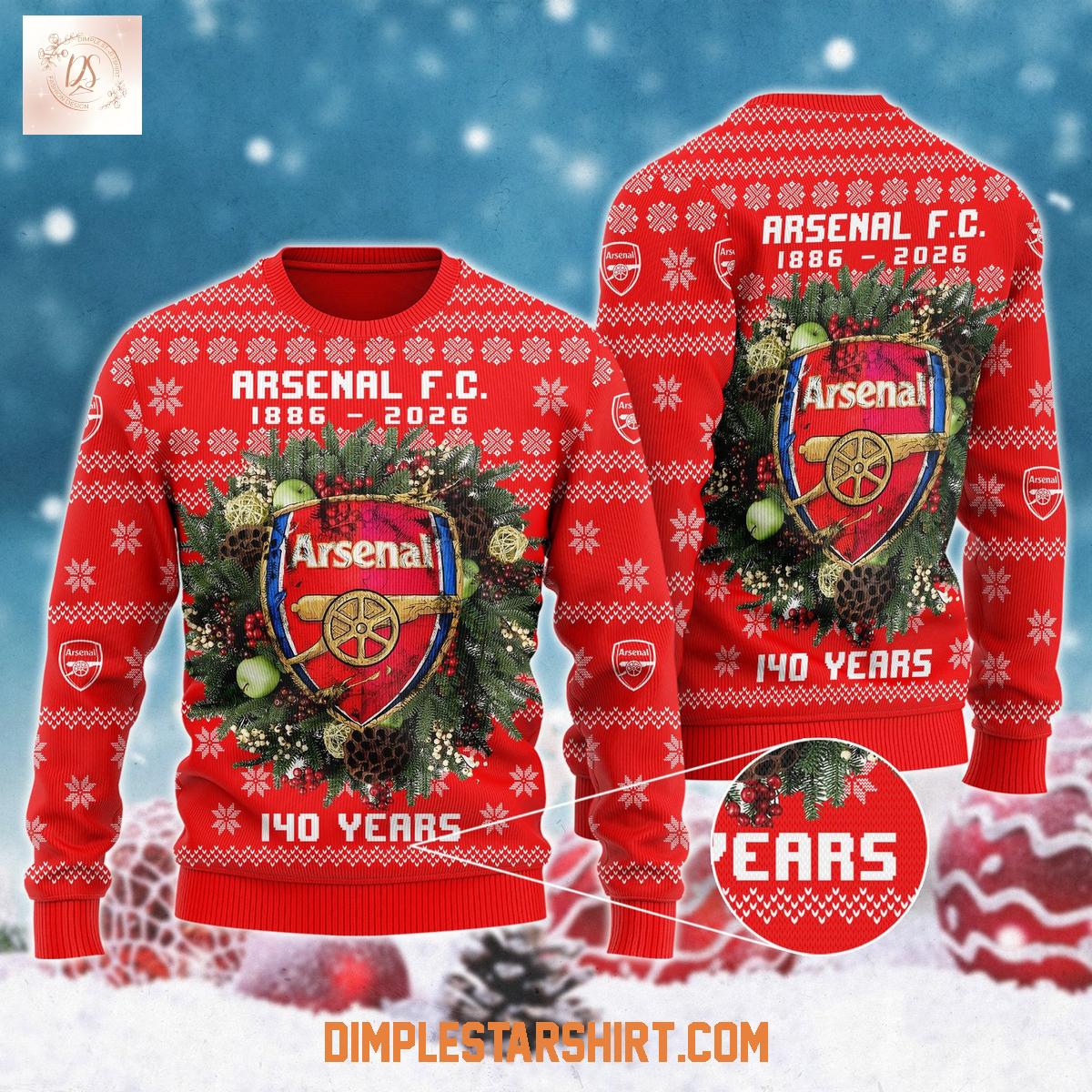 Arsenal F.C 140 Years Christmas Ugly Sweater Arsenal F.C 140 Years Christmas Ugly Sweater