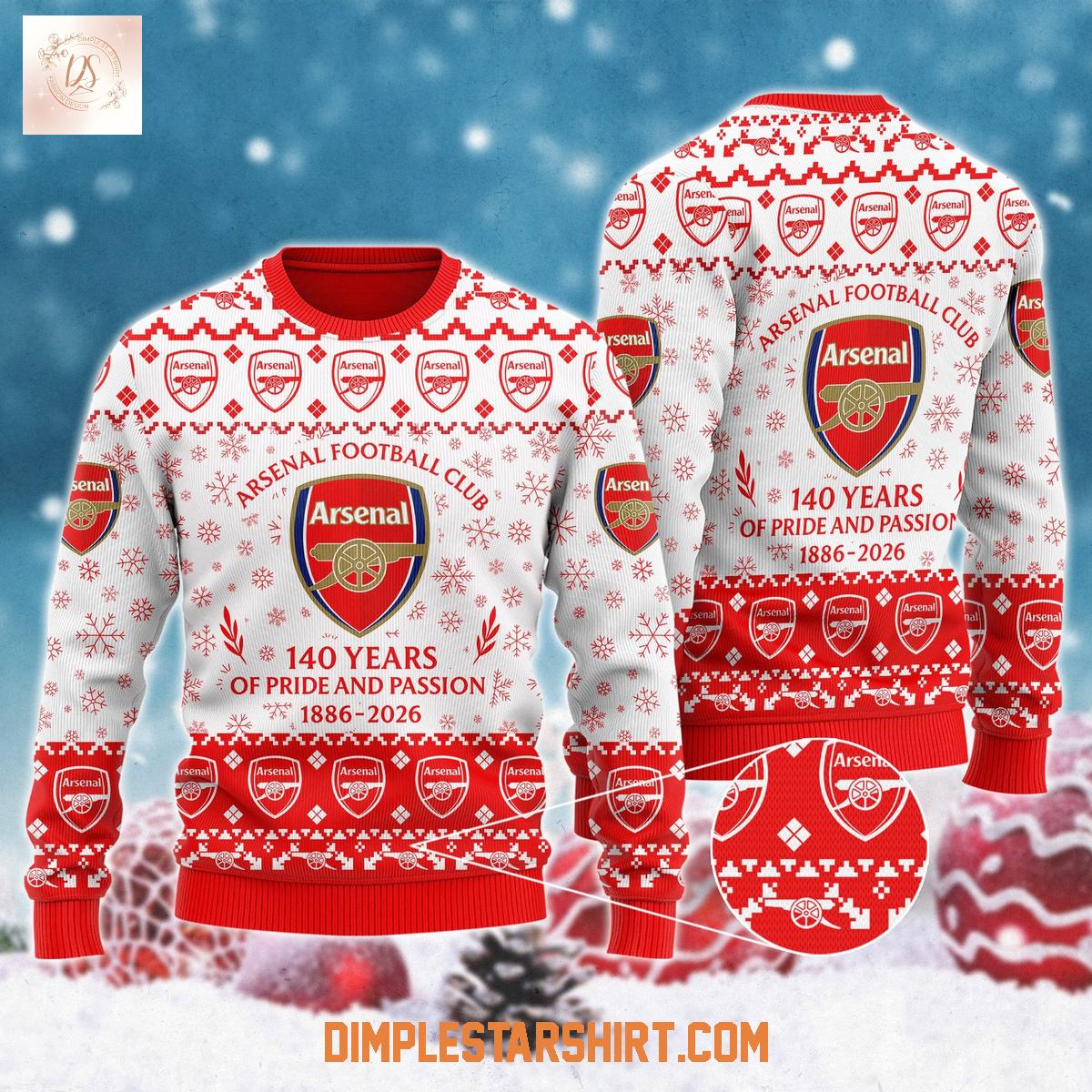 Arsenal F.C 140 Years Of Pride And Passion 1886 2026 Ugly Sweater Arsenal F.C 140 Years Of Pride And Passion 1886 2026 Ugly Sweater