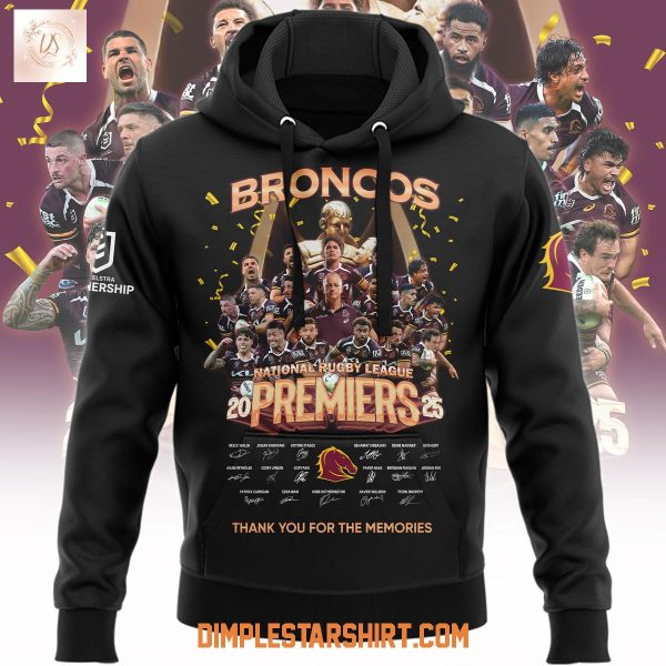 Brisbane Broncos NRL 2025 Premiers Black Hoodie Shirt