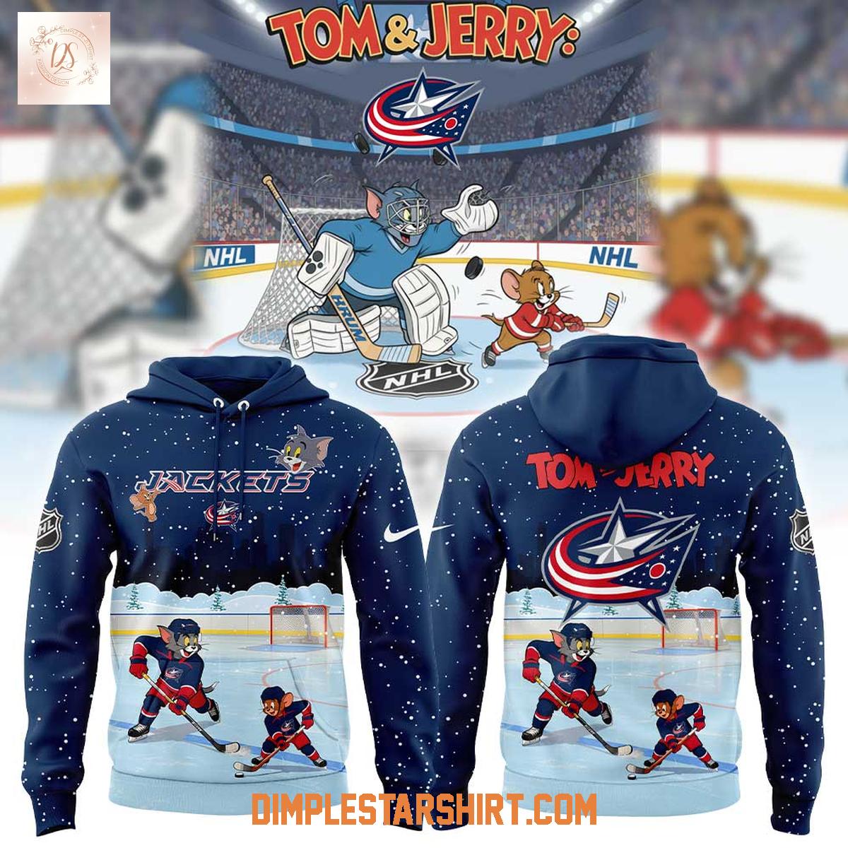 Columbus Blue Jackets Tom And Jerry Christmas Hoodie Shirt Columbus Blue Jackets Tom And Jerry Christmas Hoodie Shirt