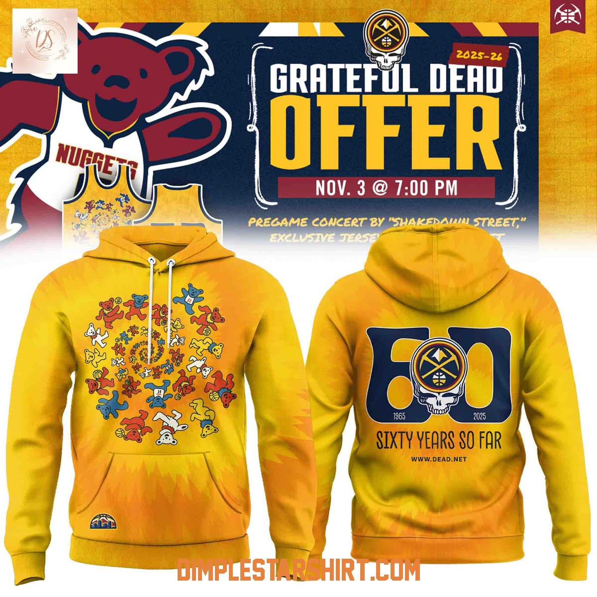 Denver Nuggets x Grateful Dead 60 Years Hoodie Shirt Denver Nuggets x Grateful Dead 60 Years Hoodie Shirt