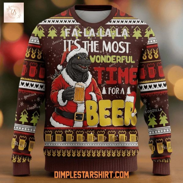 Godzilla Beer Christmas Knitted Ugly Sweater