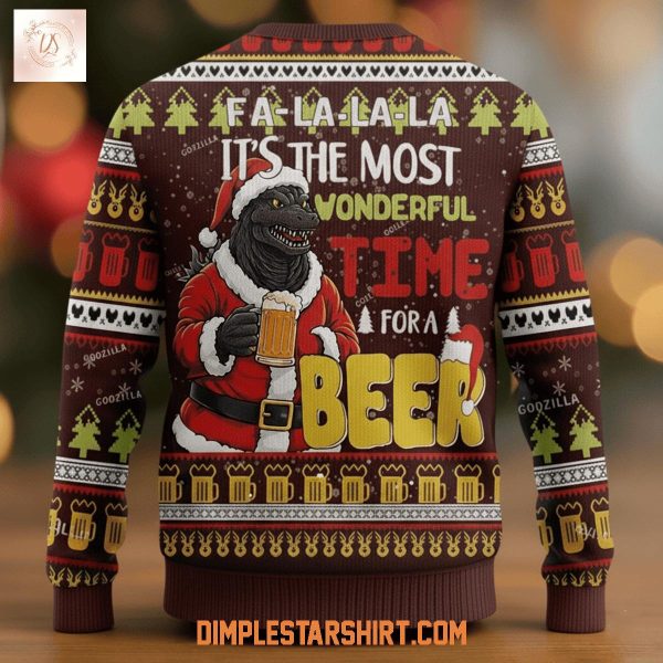 Godzilla Beer Christmas Knitted Ugly Sweater