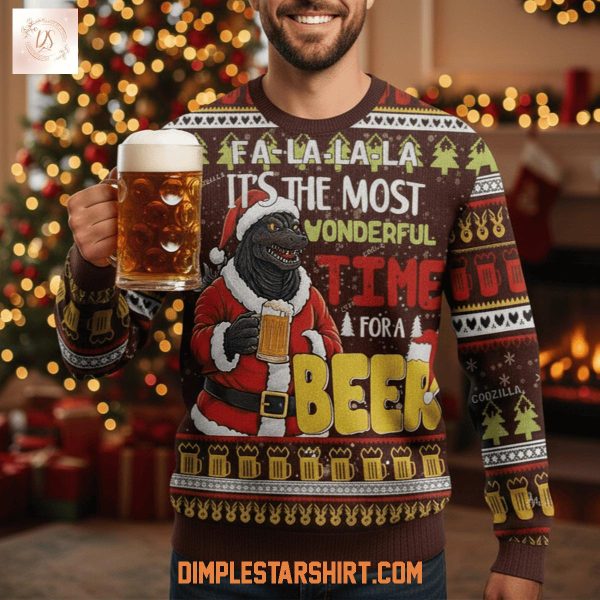 Godzilla Beer Christmas Knitted Ugly Sweater
