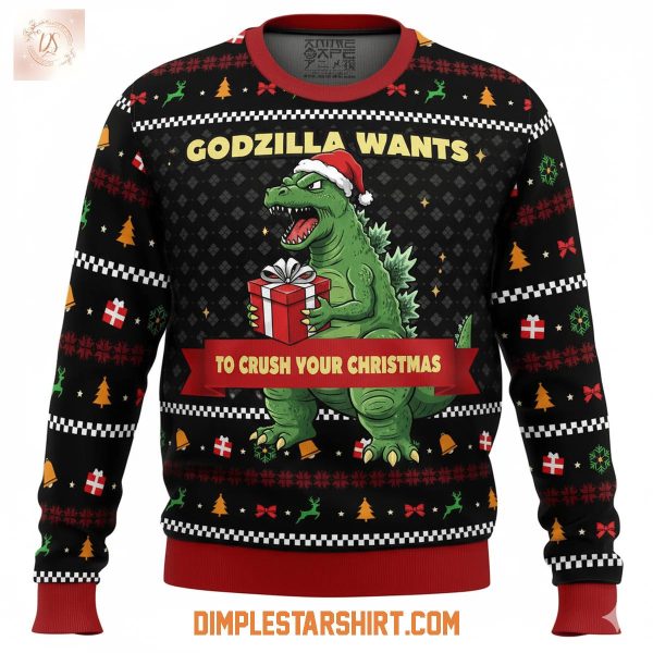 Godzilla Wants To Crush Your Christmas Ugly Sweater