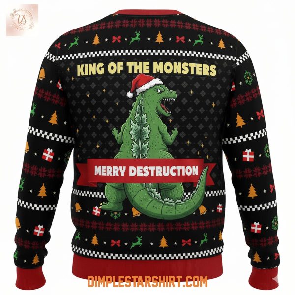 Godzilla Wants To Crush Your Christmas Ugly Sweater