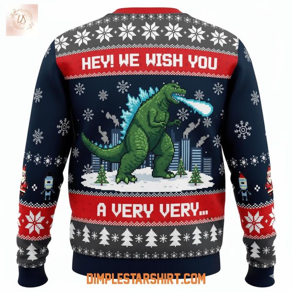 Godzilla We Wish You Christmas Ugly Sweater