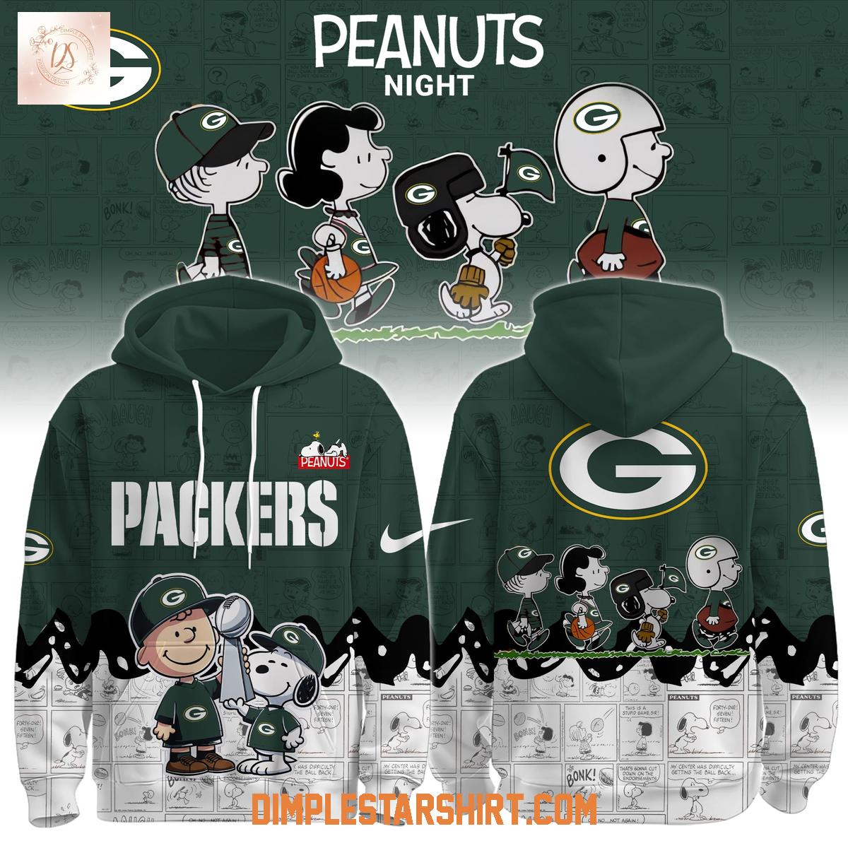 Green Bay Packers x Snoopy Peanuts Night Hoodie Shirt Green Bay Packers x Snoopy Peanuts Night Hoodie Shirt