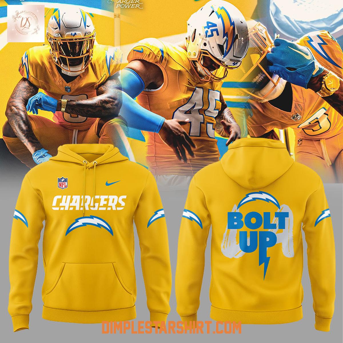 Los Angeles Chargers Charger Power Gold Uniform Hoodie Shirt Los Angeles Chargers Charger Power Gold Uniform Hoodie Shirt