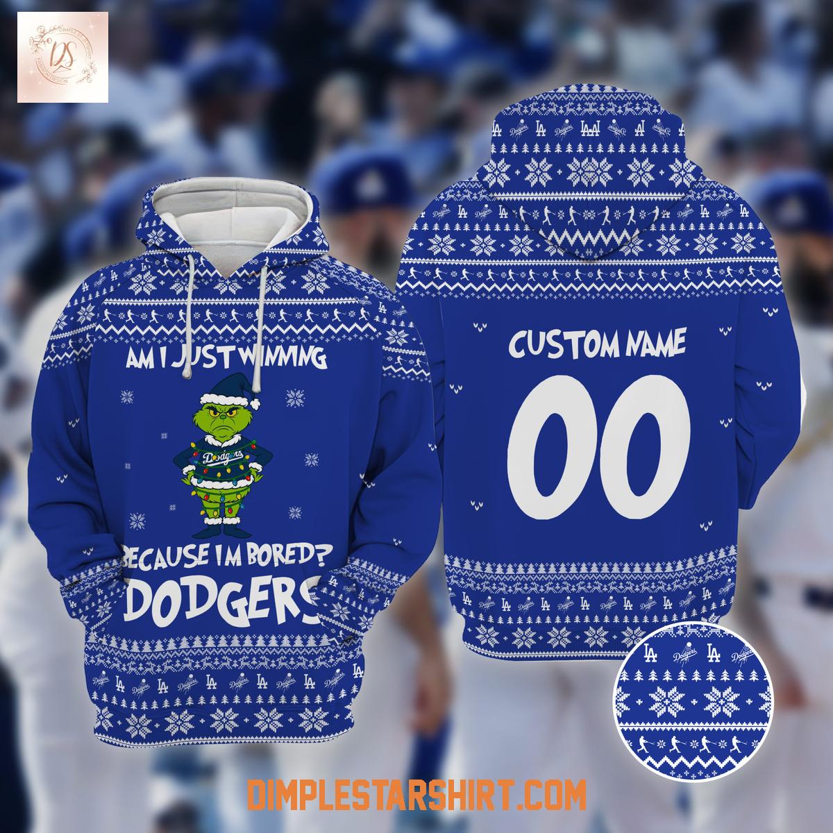 Los Angeles Dodgers Grinch Am I Just Winning Because I'm Bored Christmas Hoodie Sweater Los Angeles Dodgers Grinch Am I Just Winning Because I'm Bored Christmas Hoodie Sweater
