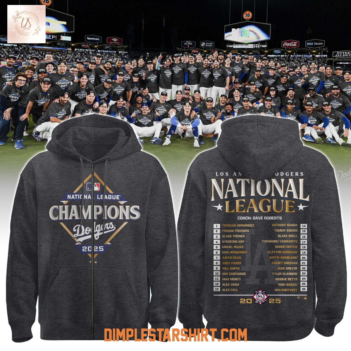 Los Angeles Dodgers National League Champions 2025 Gray Hoodie T Shirt Los Angeles Dodgers National League Champions 2025 Gray Hoodie T Shirt