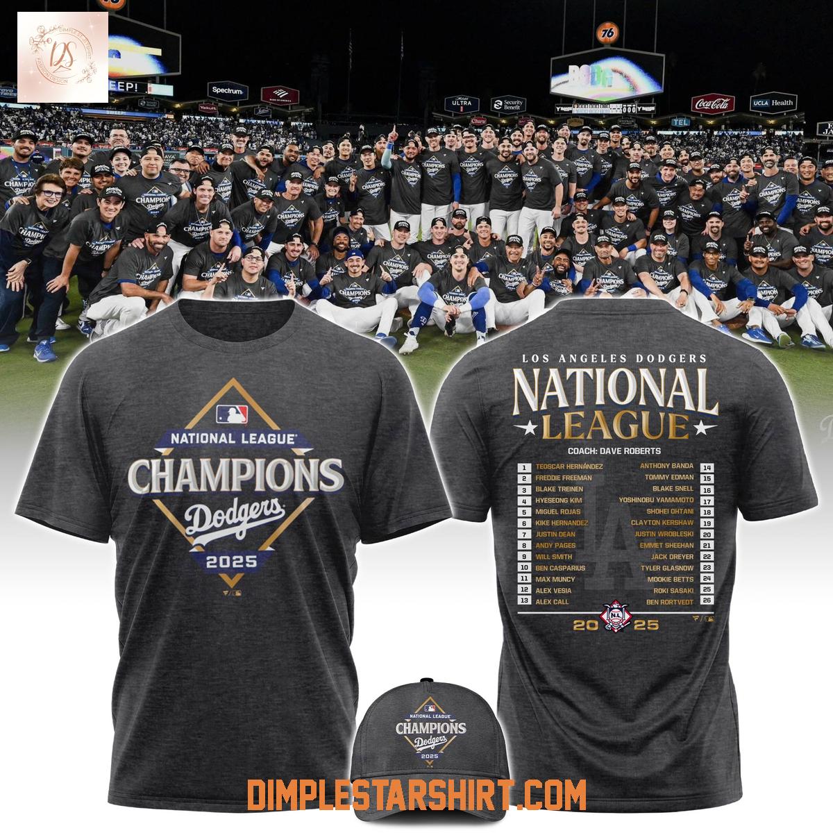 Los Angeles Dodgers National League Champions 2025 Gray Hoodie T Shirt Los Angeles Dodgers National League Champions 2025 Gray Hoodie T Shirt