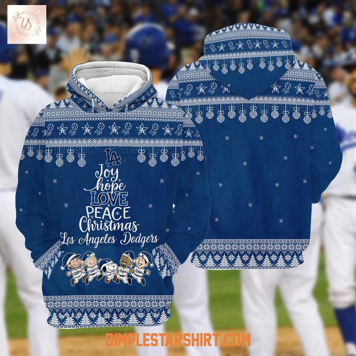 Los Angeles Dodgers Snoopy & Shohei Ohtani Joy Hope Love Peace Christmas Hoodie Sweater Los Angeles Dodgers Snoopy & Shohei Ohtani Joy Hope Love Peace Christmas Hoodie Sweater