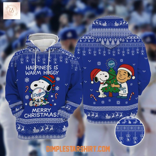 Los Angeles Dodgers Snoopy Happiness Is Warm Huggy Merry Christmas Hoodie Sweater
