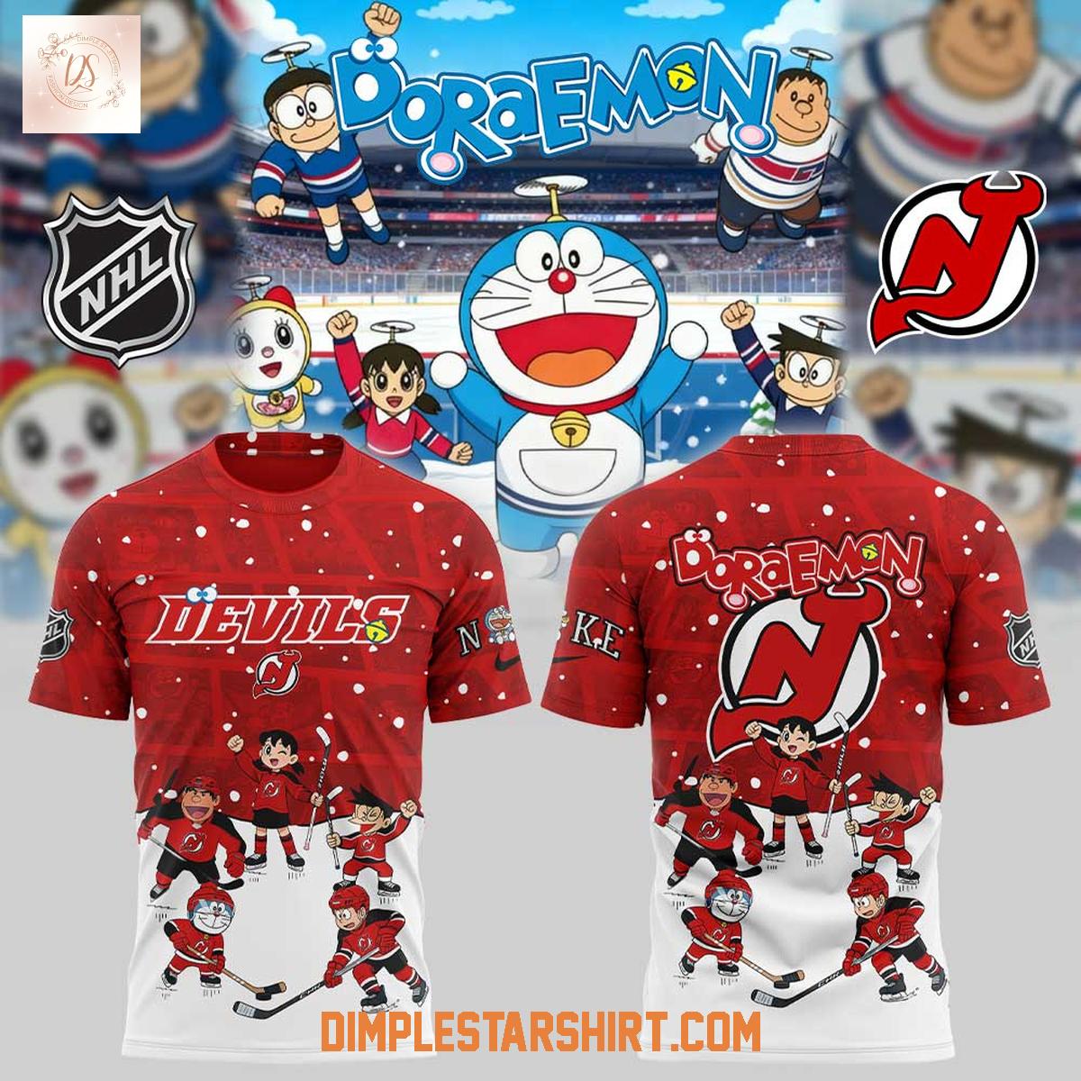 New Jersey Devils Doraemon And Friends Hoodie Shirt New Jersey Devils Doraemon And Friends Hoodie Shirt