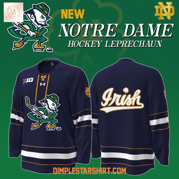 Notre Dame Fighting Irish Hockey Team Leprechaun Navy Hockey Jersey