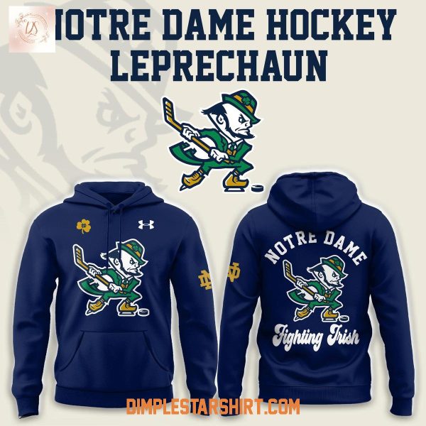 Notre Dame Fighting Irish Hockey Team Leprechaun Navy Hoodie Shirt