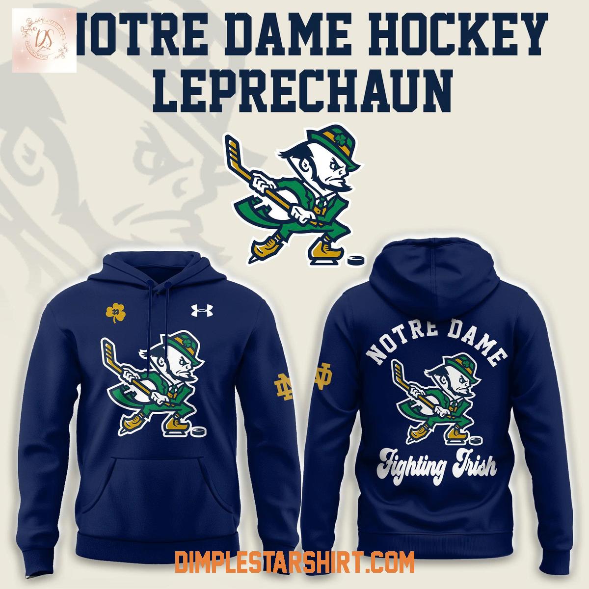 Notre Dame Fighting Irish Hockey Team Leprechaun Navy Hoodie Shirt Notre Dame Fighting Irish Hockey Team Leprechaun Navy Hoodie Shirt