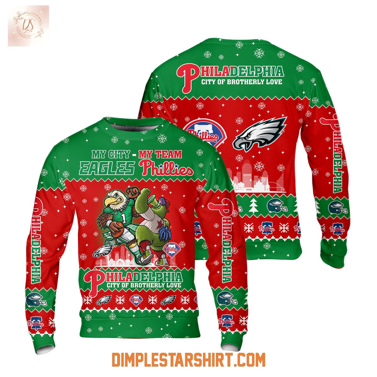 Philadelphia Eagles And Phillies City Of Brotherly Love Ugly Sweater Philadelphia Eagles And Phillies City Of Brotherly Love Ugly Sweater