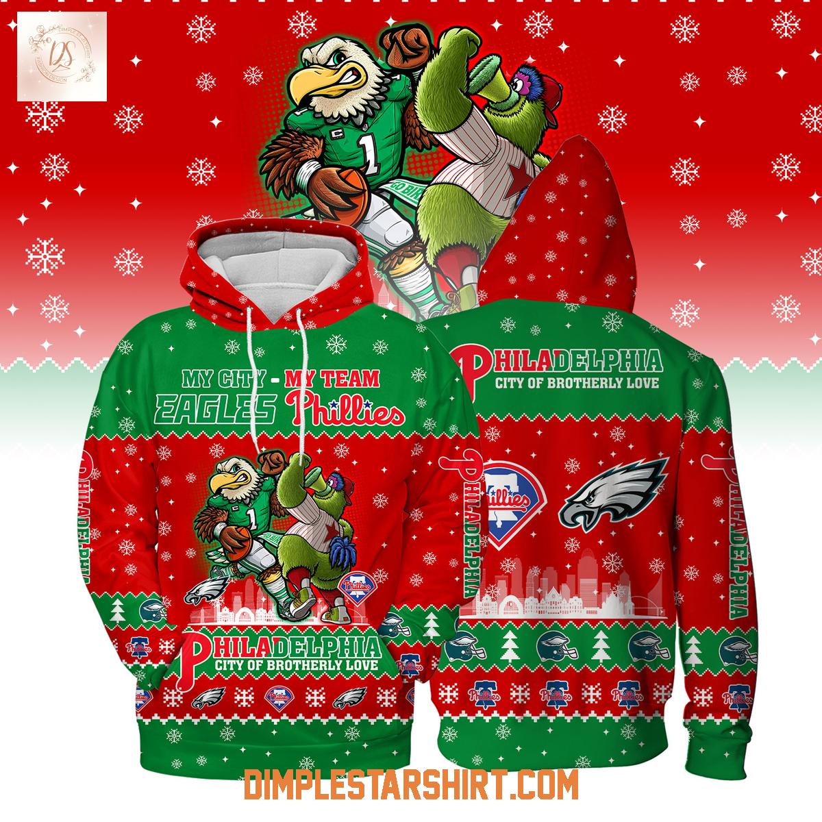 Philadelphia Eagles And Phillies City Of Brotherly Love Ugly Sweater Philadelphia Eagles And Phillies City Of Brotherly Love Ugly Sweater