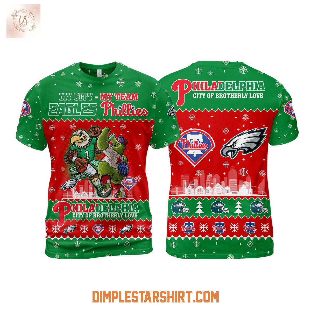 Philadelphia Eagles And Phillies City Of Brotherly Love Ugly Sweater Philadelphia Eagles And Phillies City Of Brotherly Love Ugly Sweater