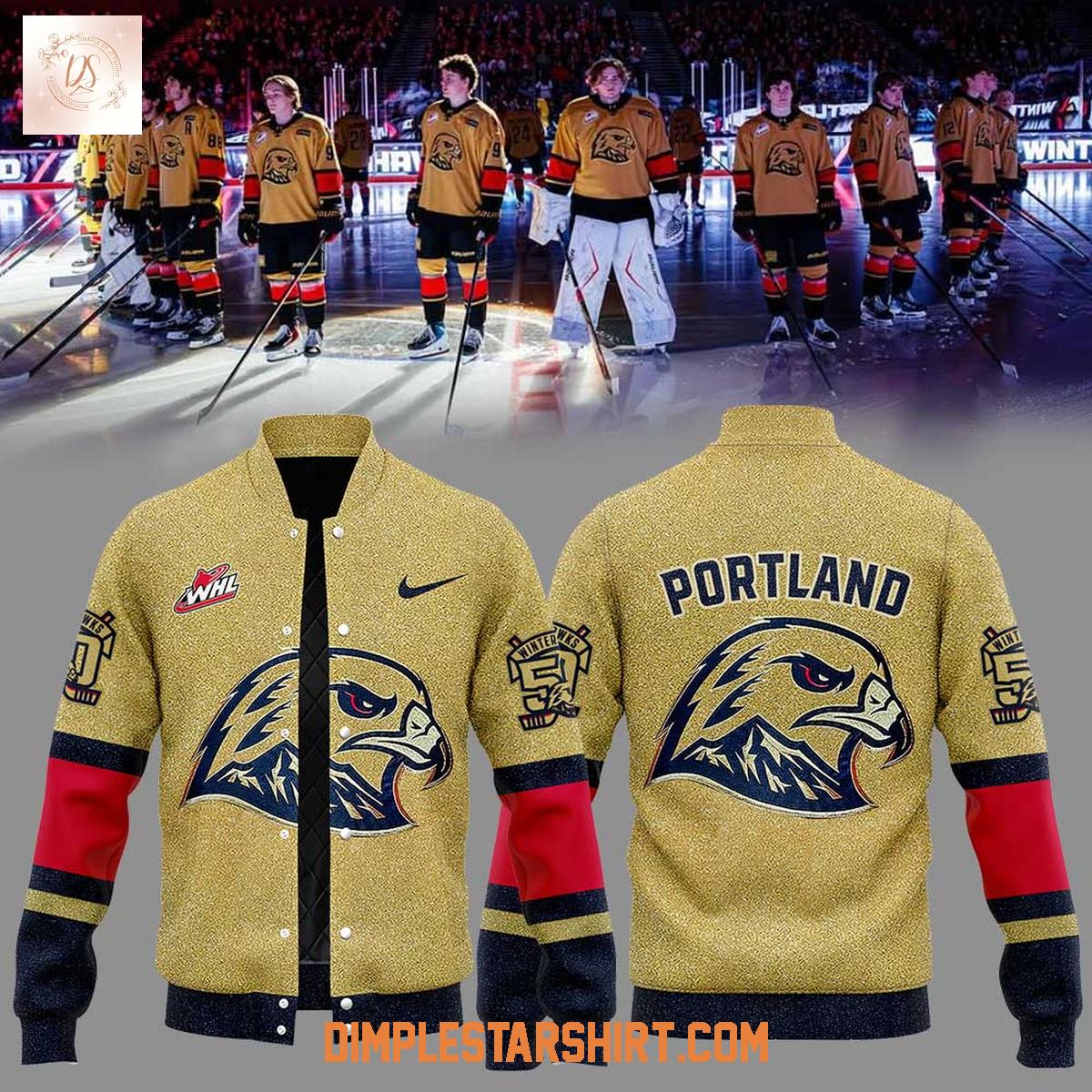 Portland Winterhawks 50th Anniversary Golden Baseball Jacket Portland Winterhawks 50th Anniversary Golden Baseball Jacket