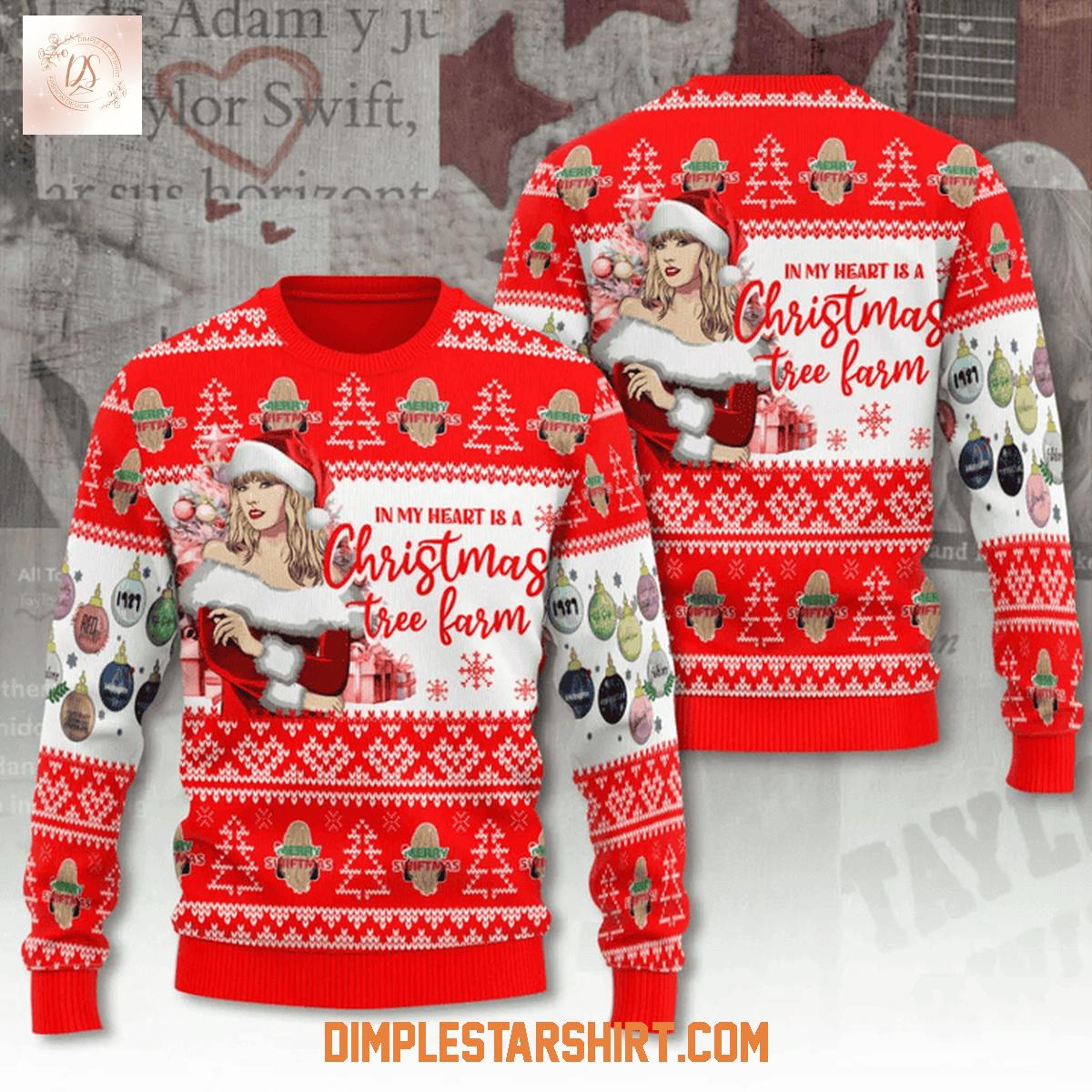 Taylor Swift In My Heart Is A Christmas Tree Farm Ugly Sweater Taylor Swift In My Heart Is A Christmas Tree Farm Ugly Sweater