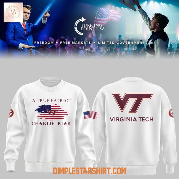 Virginia Tech Hokies Charlie Kirk A True Patriot White Hoodie Shirt