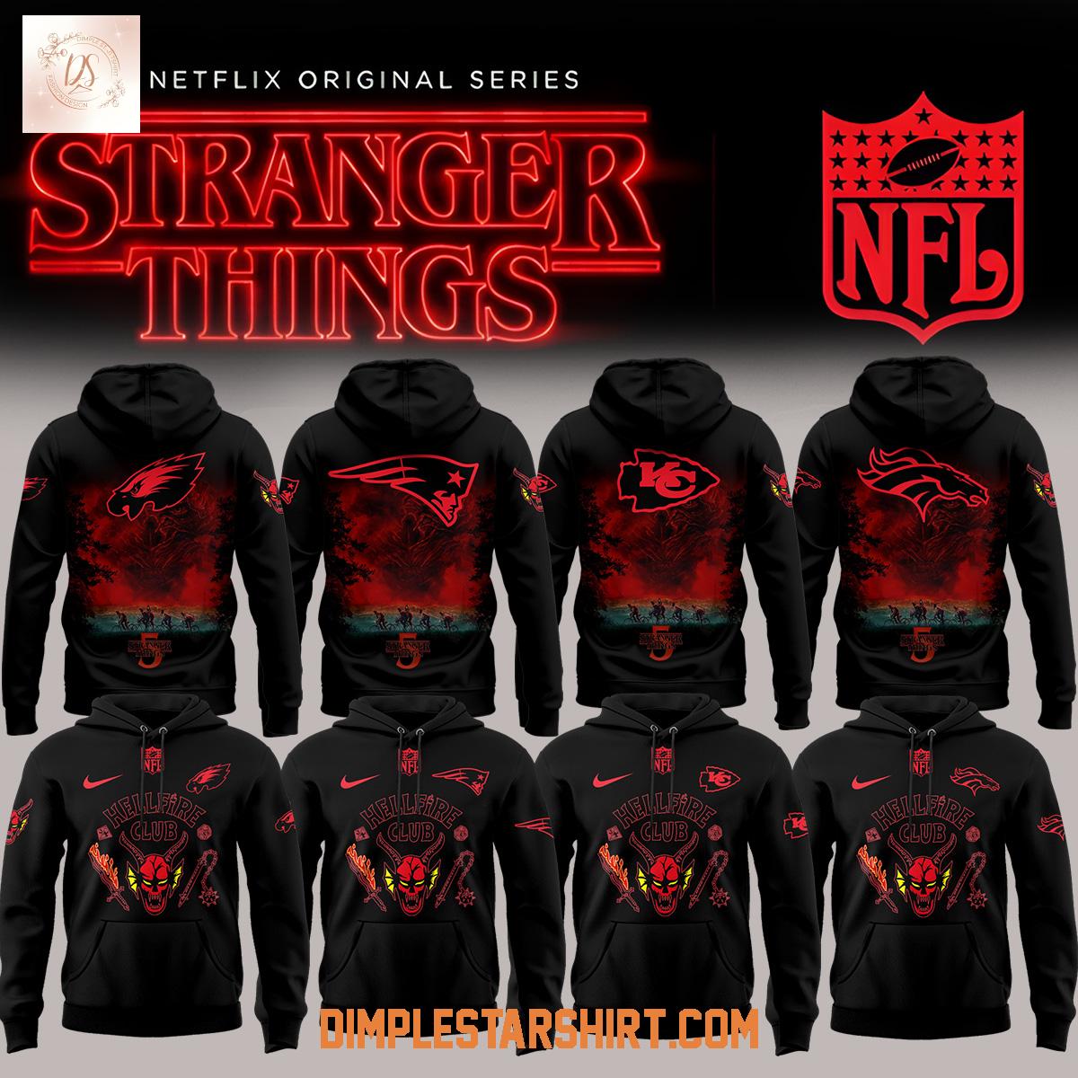 All Team NFL x Stranger Things Hellfire Club Hoodie T-Shirt All Team NFL x Stranger Things Hellfire Club Hoodie T-Shirt