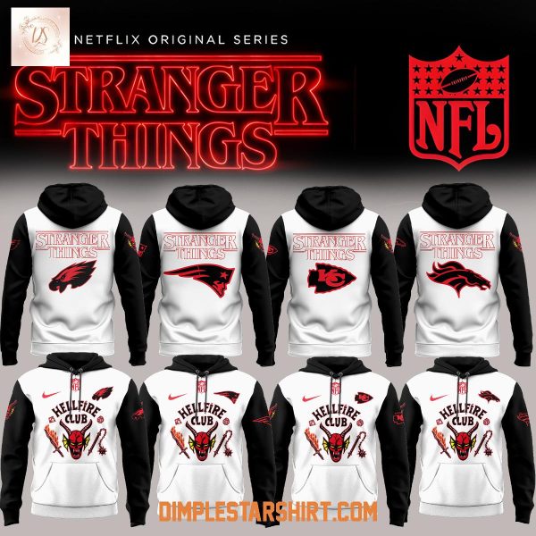 All Team NFL x Stranger Things Hellfire Club White Hoodie T-Shirt