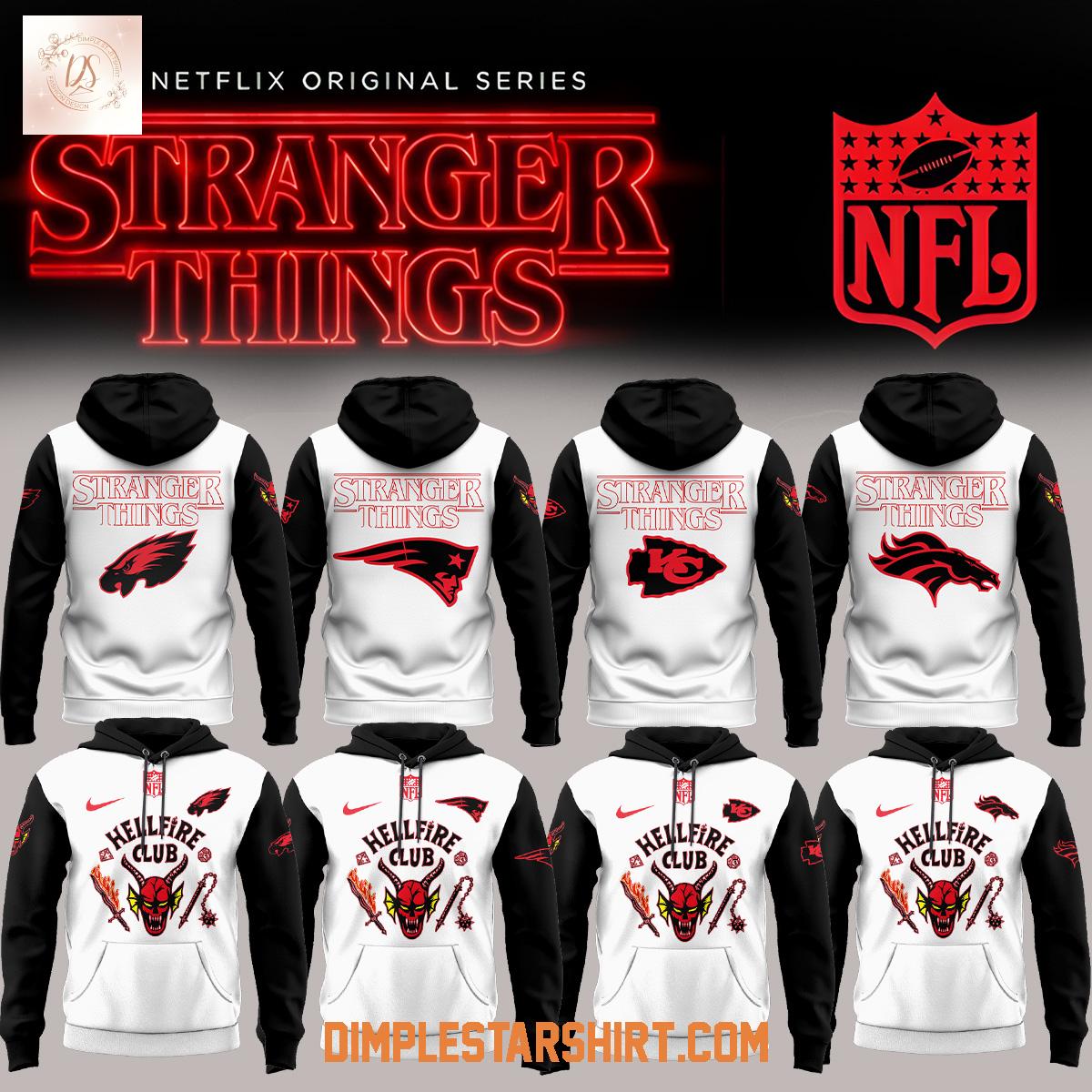 All Team NFL x Stranger Things Hellfire Club White Hoodie T-Shirt All Team NFL x Stranger Things Hellfire Club White Hoodie T-Shirt