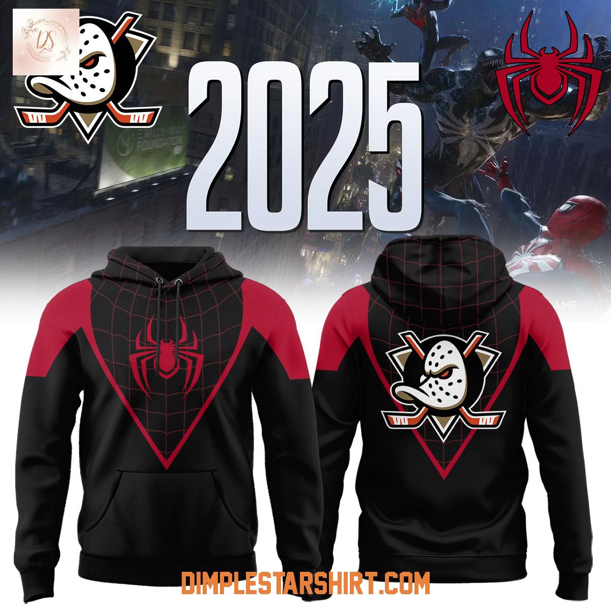Anaheim Ducks x Spiderman 2025 Hoodie Shirt Anaheim Ducks x Spiderman 2025 Hoodie Shirt