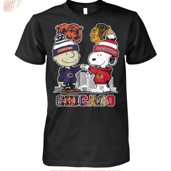 Chicago Bears And Blackhawks x Snoopy Christmas T Shirt