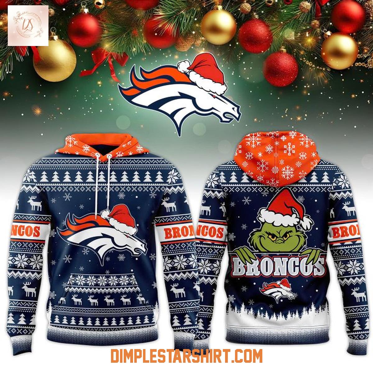 Denver Broncos x Christmas Grinch Hoodie Shirt Denver Broncos x Christmas Grinch Hoodie Shirt