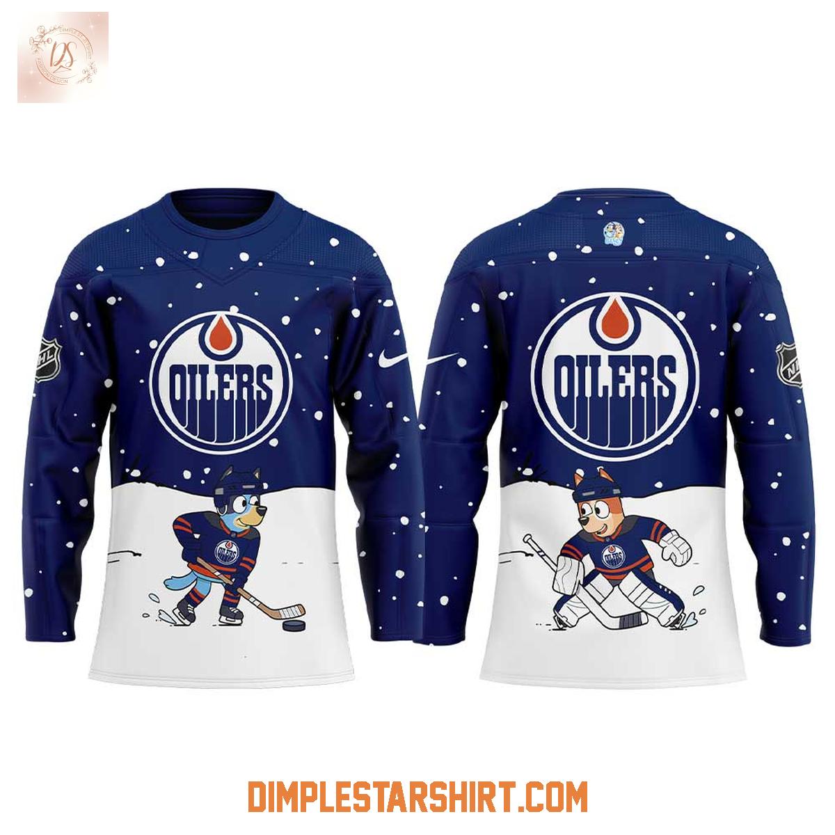 Edmonton Oilers x Bluey & Bingo Hockey Jersey Edmonton Oilers x Bluey & Bingo Hockey Jersey