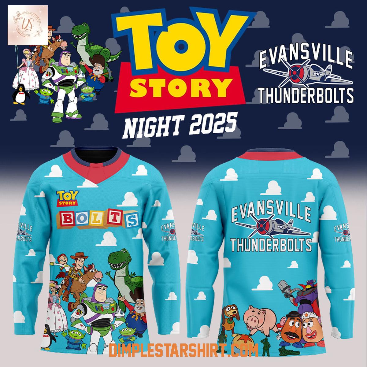Evansville Thunderbolts 30th Anniversary Toy Story Night 2025 Jersey Evansville Thunderbolts 30th Anniversary Toy Story Night 2025 Jersey