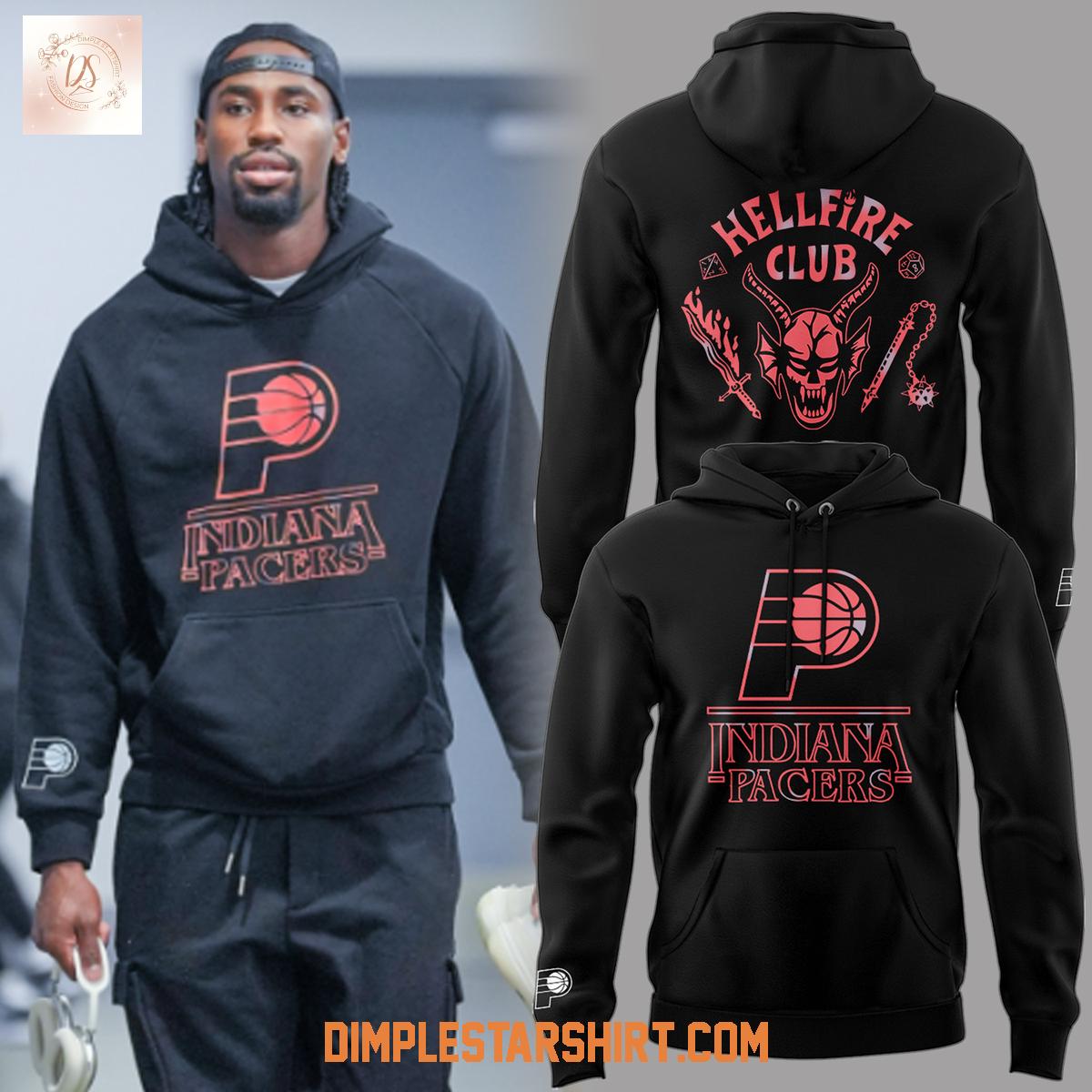 Indiana Pacers x Stranger Things Hellfire Club Hoodie T-Shirt Indiana Pacers x Stranger Things Hellfire Club Hoodie T-Shirt