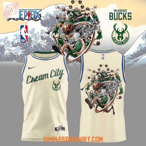 Milwaukee Bucks Cream City x One Piece Collab Basketball Jersey