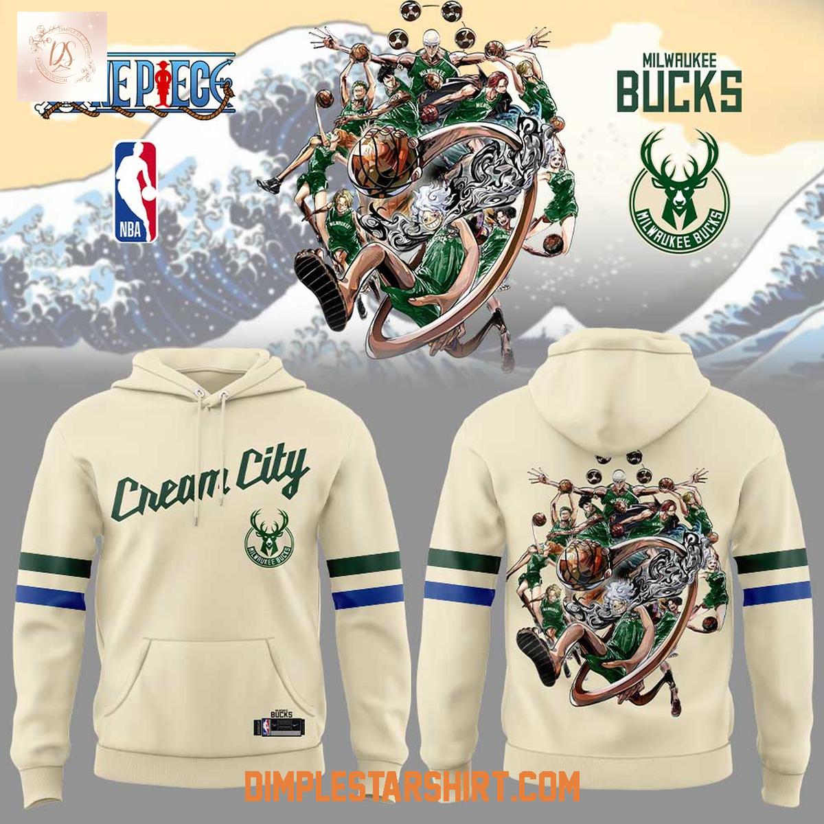 Milwaukee Bucks Cream City x One Piece Collab Hoodie Shirt Milwaukee Bucks Cream City x One Piece Collab Hoodie Shirt