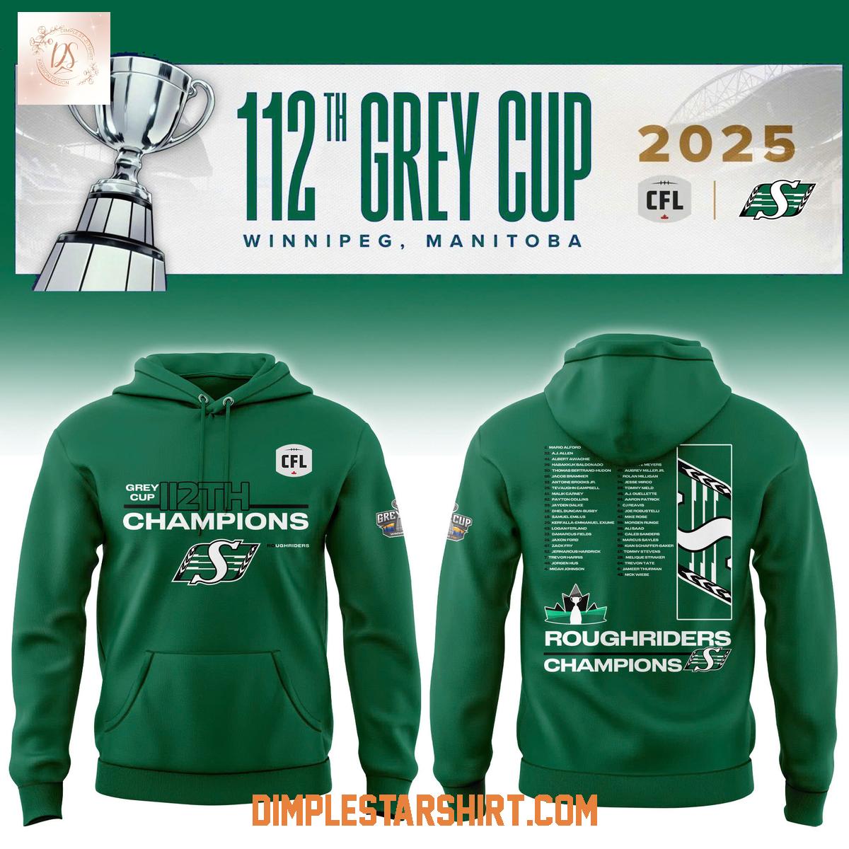 Saskatchewan Roughriders 112th Grey Cup CFL Champions Hoodie Shirt Saskatchewan Roughriders 112th Grey Cup CFL Champions Hoodie Shirt