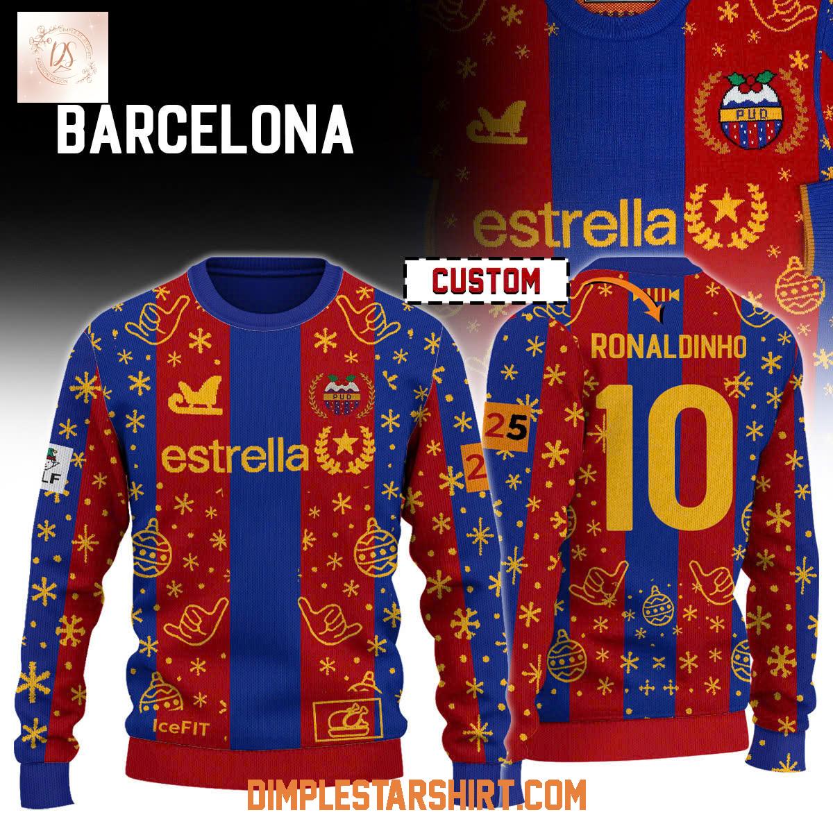Barcelona Ronaldinho Estrella Christmas Ugly Sweater Barcelona Ronaldinho Estrella Christmas Ugly Sweater