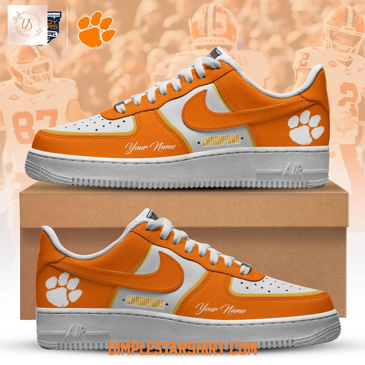 Clemson Tigers Pinstripe Bowl Champions 2025 Air Force 1 Shoes Clemson Tigers Pinstripe Bowl Champions 2025 Air Force 1 Shoes