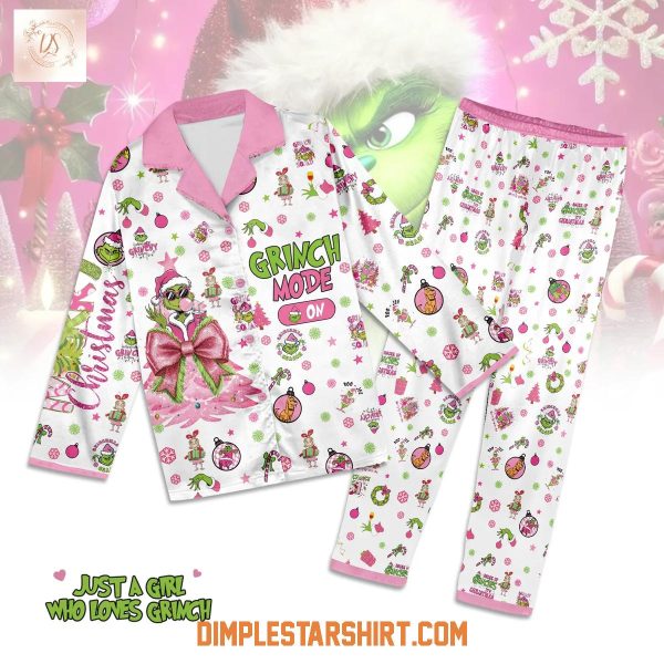 Grinch Mode On Christmas Pink Pajamas Set